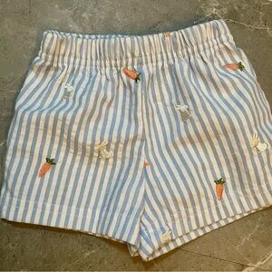Blue & White Striped Embroidered Carrot and Bunny Shorts